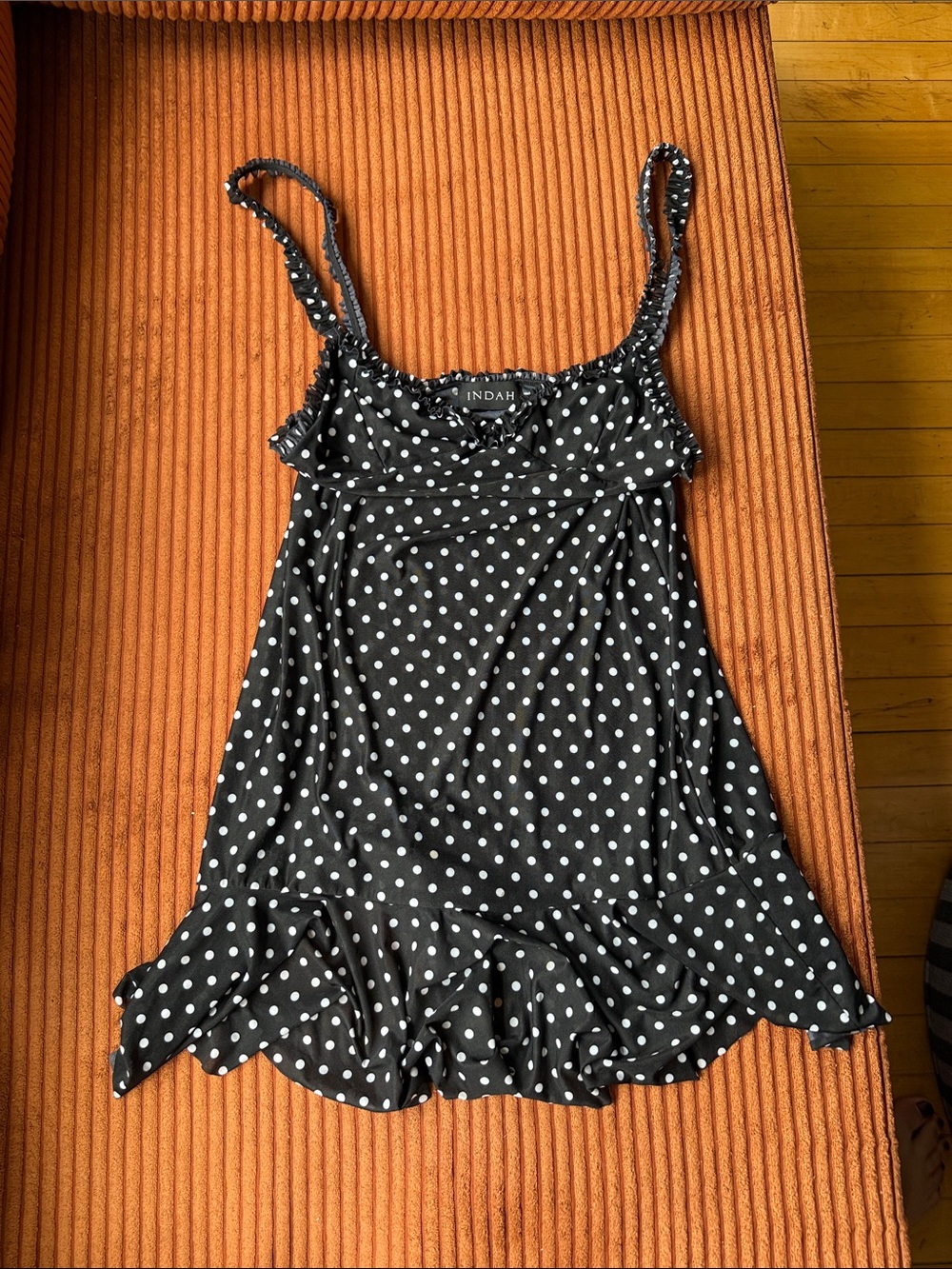 Indah Black Polka Dot Ruffle Camisole